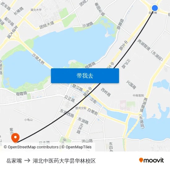岳家嘴 to 湖北中医药大学昙华林校区 map