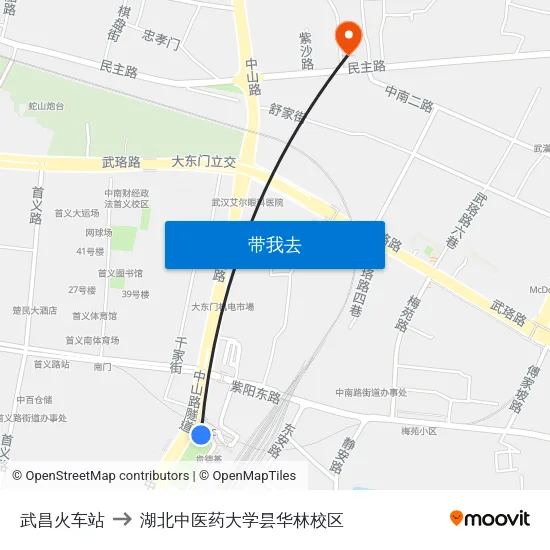 武昌火车站 to 湖北中医药大学昙华林校区 map