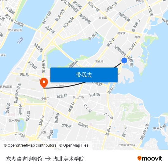 东湖路省博物馆 to 湖北美术学院 map