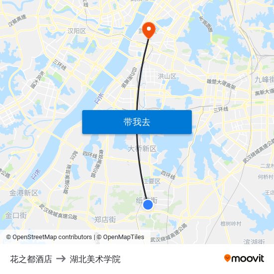 花之都酒店 to 湖北美术学院 map