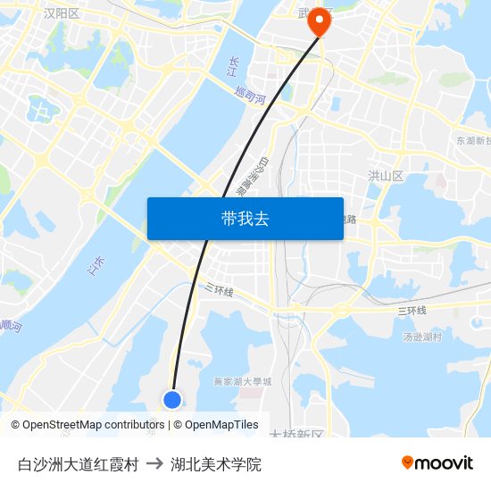 白沙洲大道红霞村 to 湖北美术学院 map