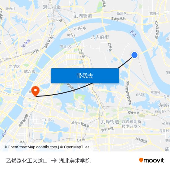 乙烯路化工大道口 to 湖北美术学院 map