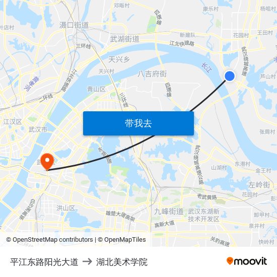 平江东路阳光大道 to 湖北美术学院 map