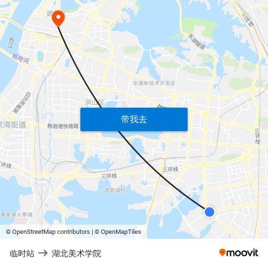 临时站 to 湖北美术学院 map