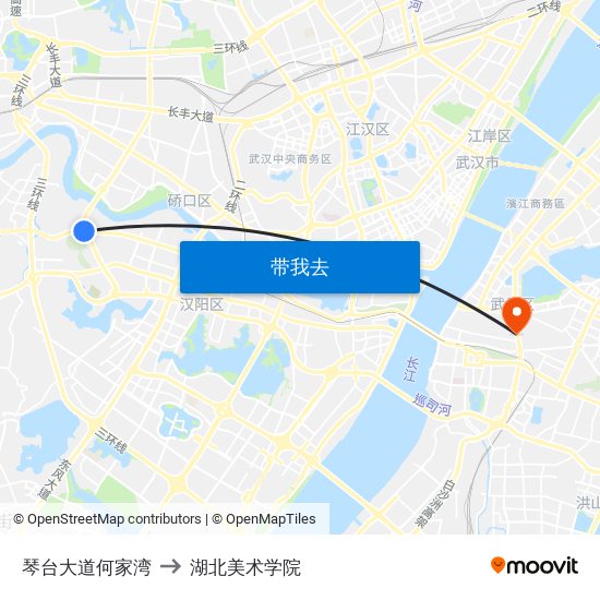 琴台大道何家湾 to 湖北美术学院 map