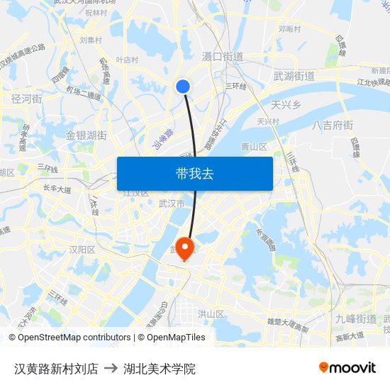 汉黄路新村刘店 to 湖北美术学院 map