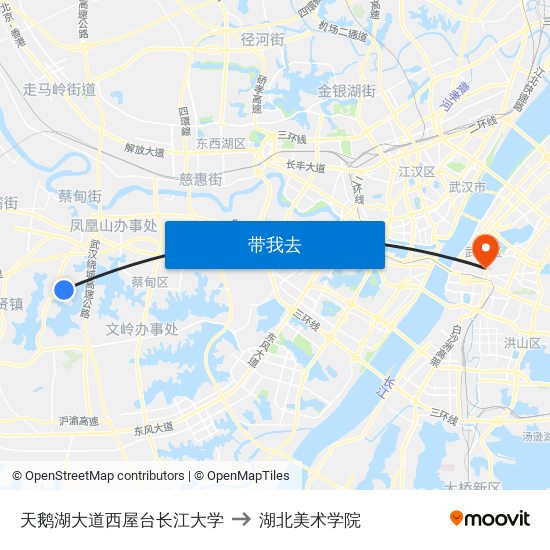 天鹅湖大道西屋台长江大学 to 湖北美术学院 map