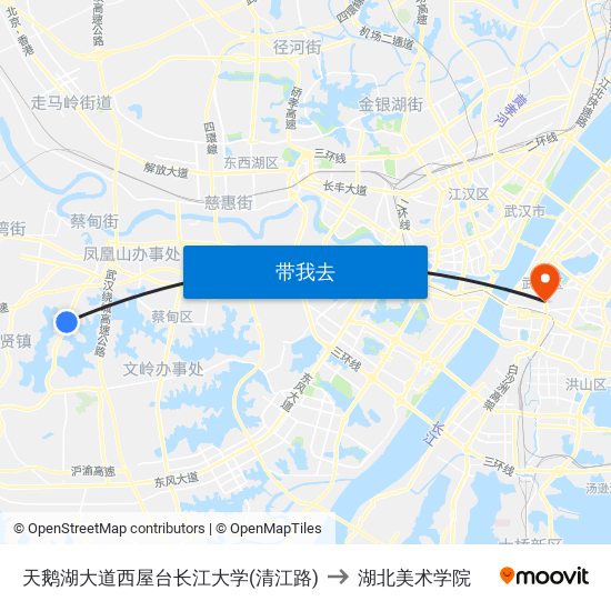 天鹅湖大道西屋台长江大学(清江路) to 湖北美术学院 map