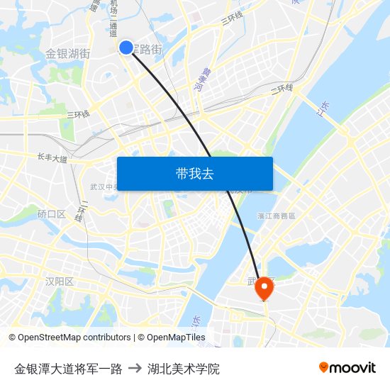 金银潭大道将军一路 to 湖北美术学院 map