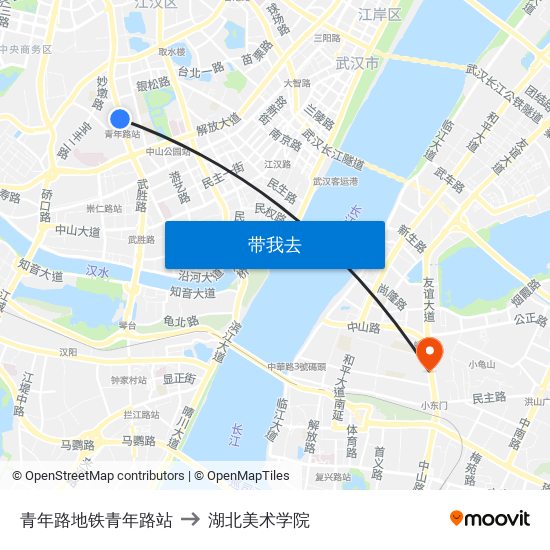 青年路地铁青年路站 to 湖北美术学院 map