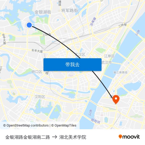 金银湖路金银湖南二路 to 湖北美术学院 map