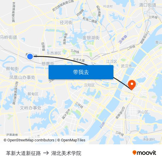 革新大道新征路 to 湖北美术学院 map