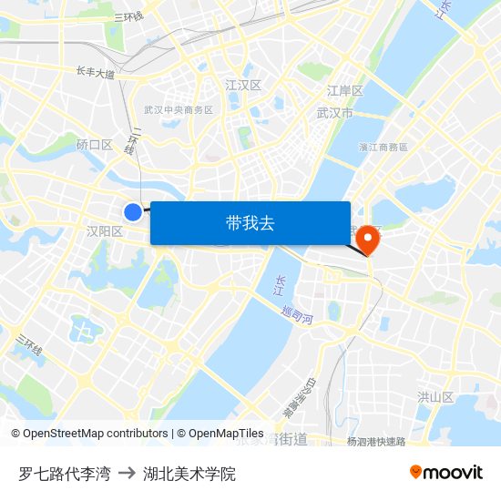 罗七路代李湾 to 湖北美术学院 map