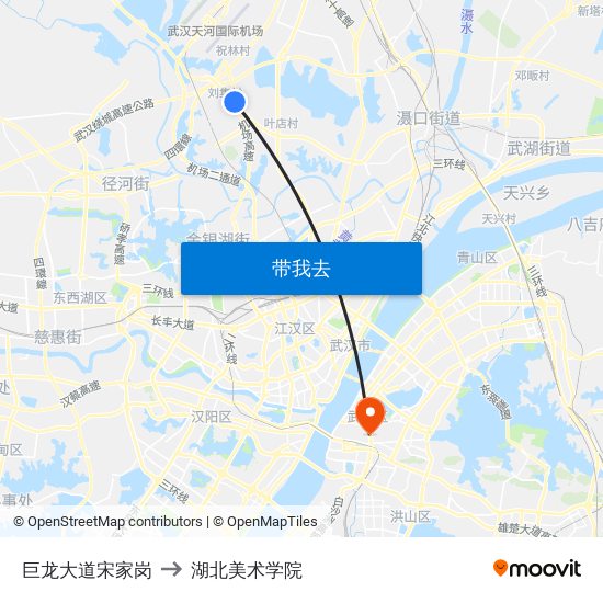 巨龙大道宋家岗 to 湖北美术学院 map