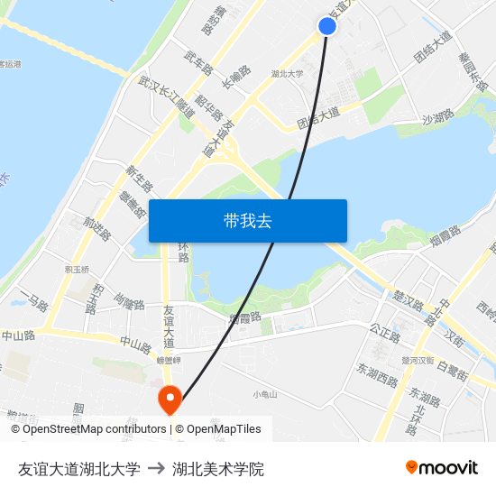 友谊大道湖北大学 to 湖北美术学院 map