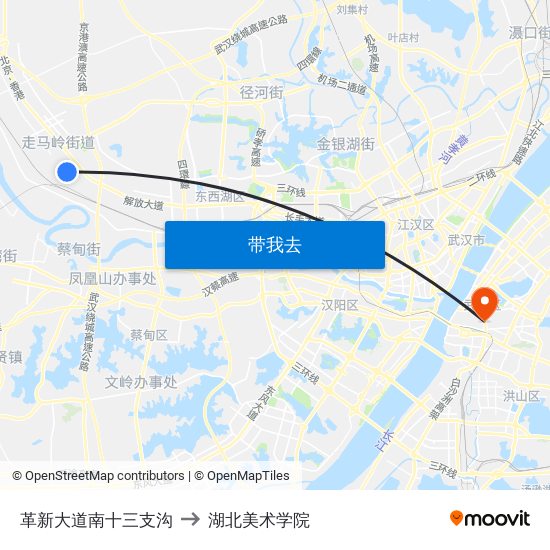 革新大道南十三支沟 to 湖北美术学院 map