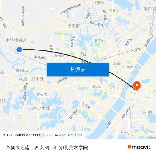 革新大道南十四支沟 to 湖北美术学院 map