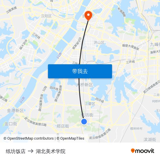 纸坊饭店 to 湖北美术学院 map