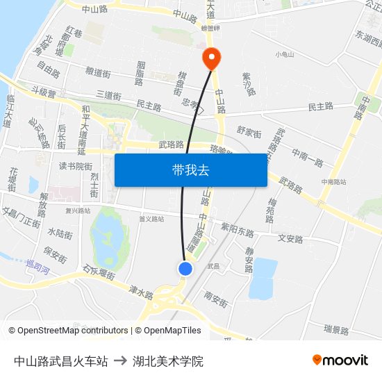 中山路武昌火车站 to 湖北美术学院 map