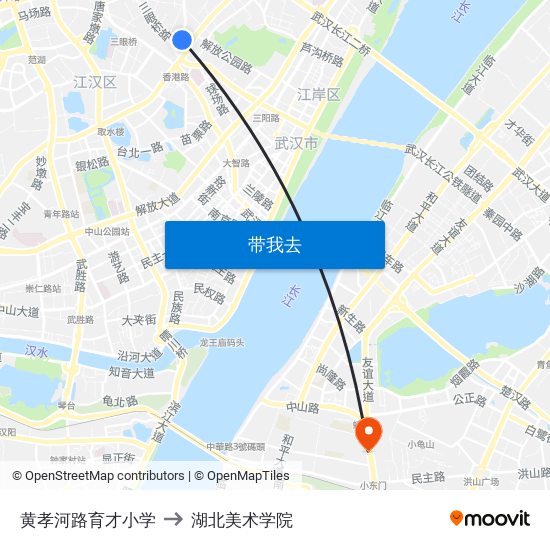 黄孝河路育才小学 to 湖北美术学院 map