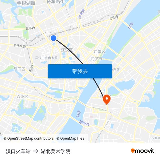 汉口火车站 to 湖北美术学院 map