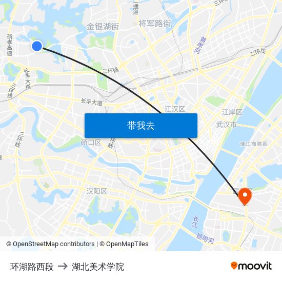 环湖路西段 to 湖北美术学院 map