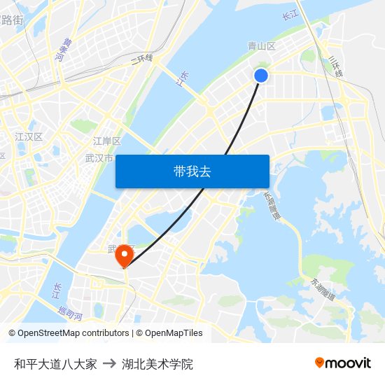 和平大道八大家 to 湖北美术学院 map