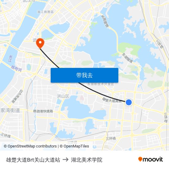 雄楚大道Brt关山大道站 to 湖北美术学院 map