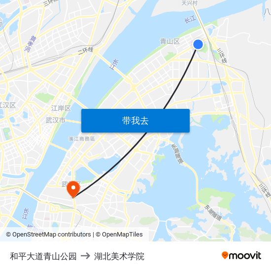 和平大道青山公园 to 湖北美术学院 map