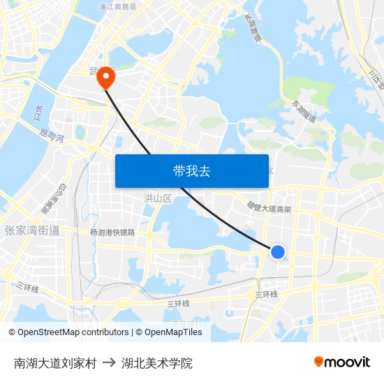 南湖大道刘家村 to 湖北美术学院 map