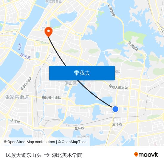 民族大道东山头 to 湖北美术学院 map