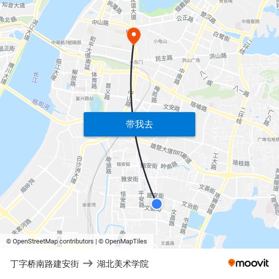 丁字桥南路建安街 to 湖北美术学院 map