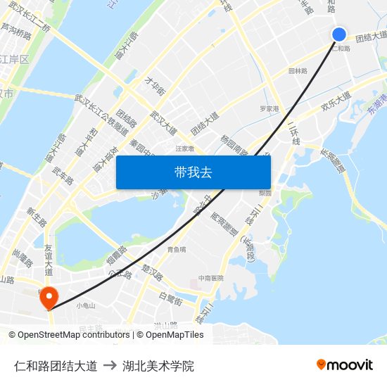 仁和路团结大道 to 湖北美术学院 map