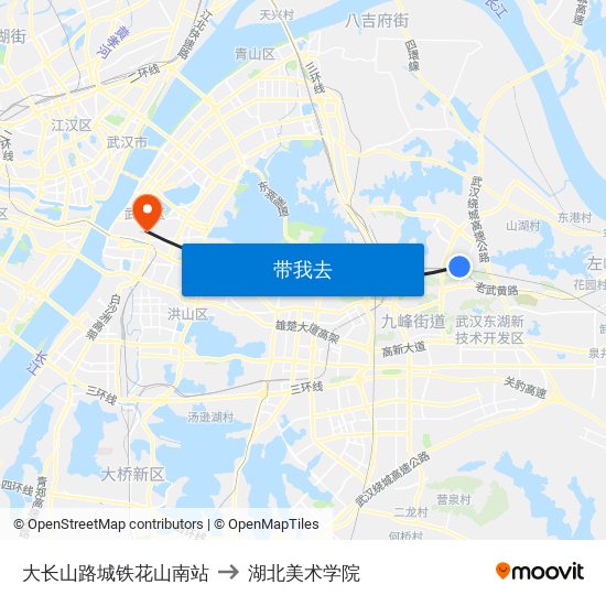 大长山路城铁花山南站 to 湖北美术学院 map