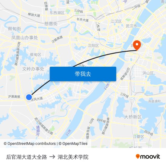 后官湖大道大全路 to 湖北美术学院 map