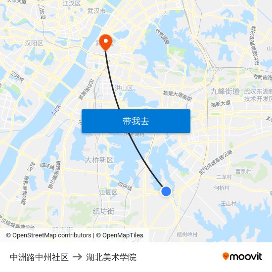 中洲路中州社区 to 湖北美术学院 map