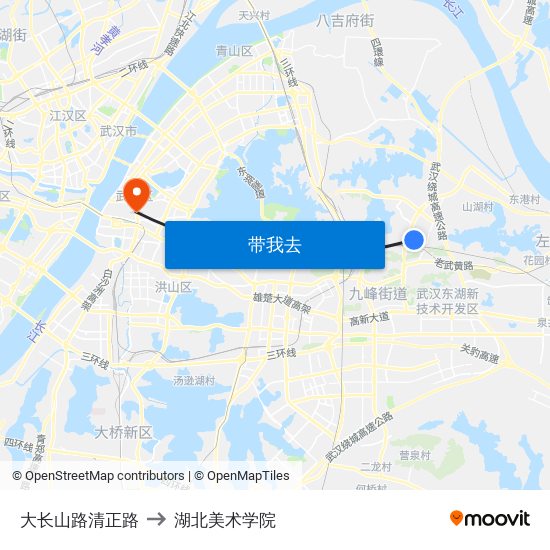 大长山路清正路 to 湖北美术学院 map