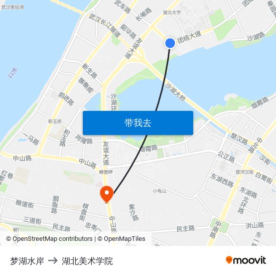 梦湖水岸 to 湖北美术学院 map