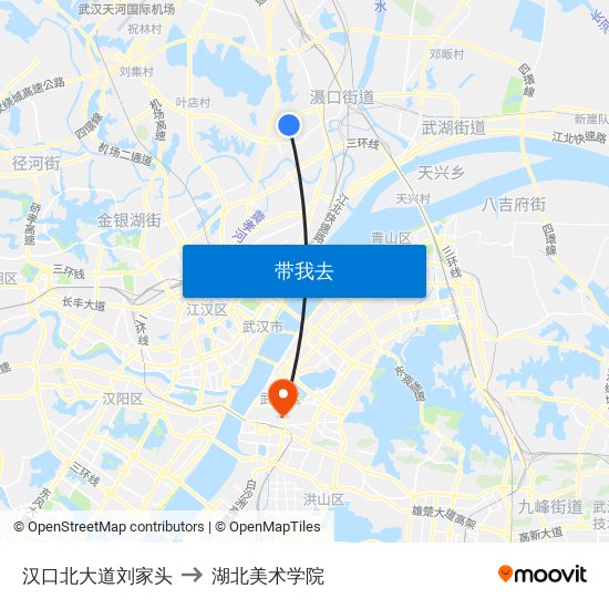 汉口北大道刘家头 to 湖北美术学院 map