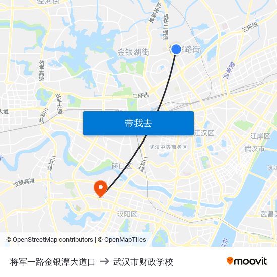 将军一路金银潭大道口 to 武汉市财政学校 map