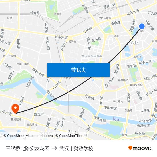 三眼桥北路安友花园 to 武汉市财政学校 map