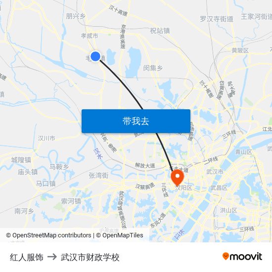 红人服饰 to 武汉市财政学校 map