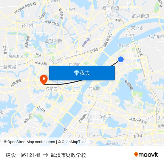 建设一路121街 to 武汉市财政学校 map