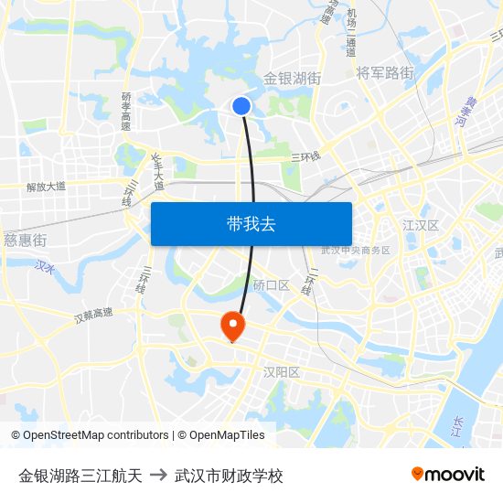 金银湖路三江航天 to 武汉市财政学校 map