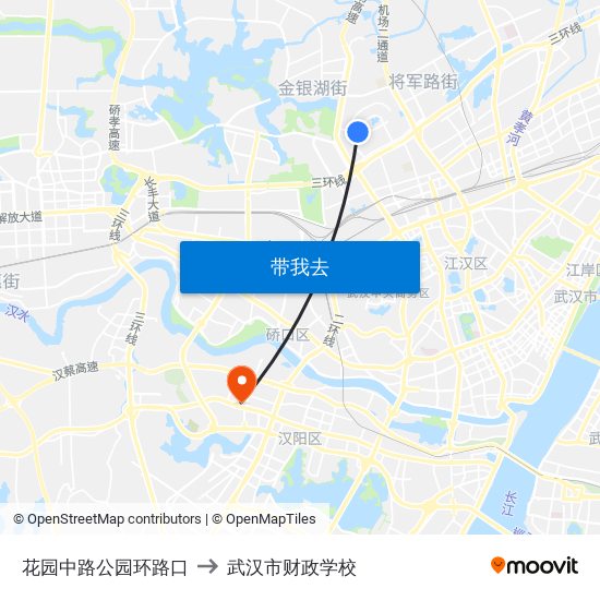 花园中路公园环路口 to 武汉市财政学校 map