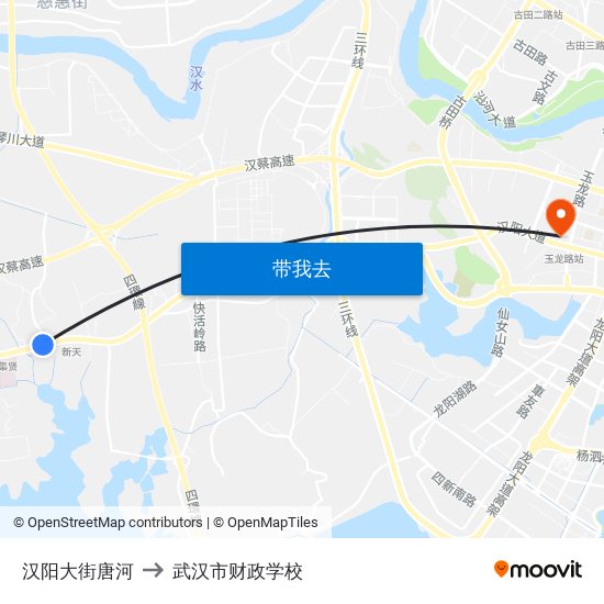 汉阳大街唐河 to 武汉市财政学校 map