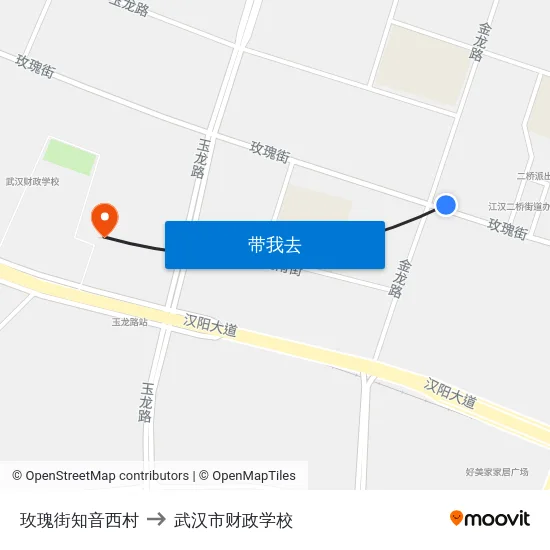 玫瑰街知音西村 to 武汉市财政学校 map