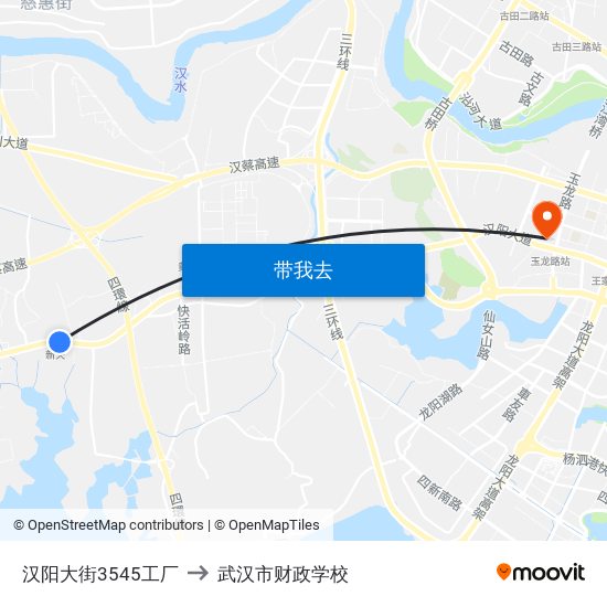 汉阳大街3545工厂 to 武汉市财政学校 map