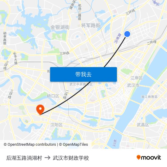 后湖五路淌湖村 to 武汉市财政学校 map