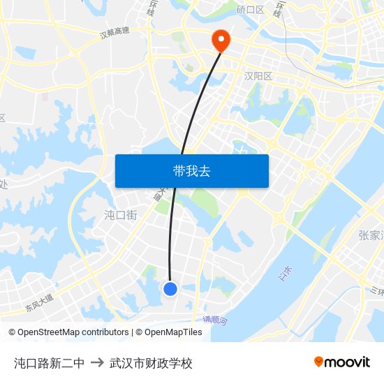 沌口路新二中 to 武汉市财政学校 map